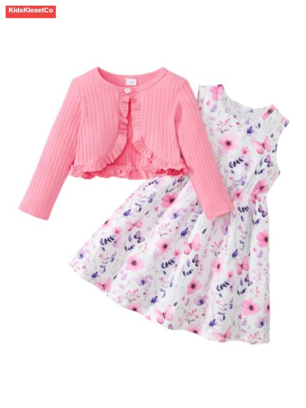 Toddler Girl 2 Piece Dress & Cardigan Set Sleeveless Floral Plaid Cotton Blend